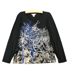 Christopher & Banks Women's Tree Branches Print Top Black Large Embellished